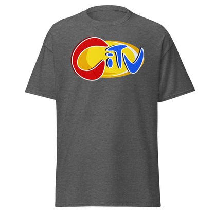 Dark heather CITV retro TV nostalgia T-shirt, front view