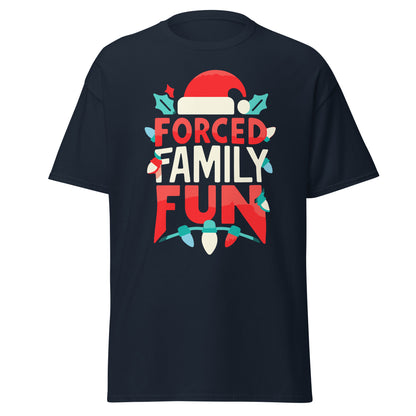 Navy Forced Family Fun Christmas T-Shirt, front view