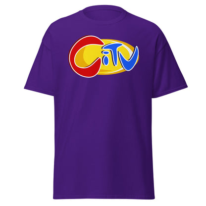 Purple CITV retro TV nostalgia T-shirt, front view