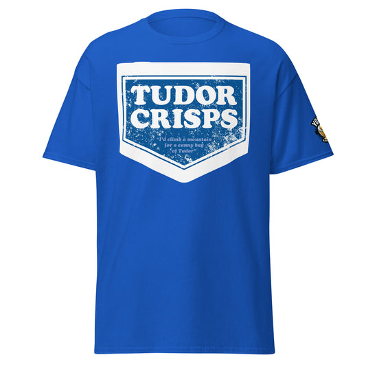 Royal blue Tudor Crisps retro nostalgia T-shirt, front view
