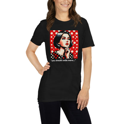 Black You Should Smile More Feminist T-Shirt, right front view