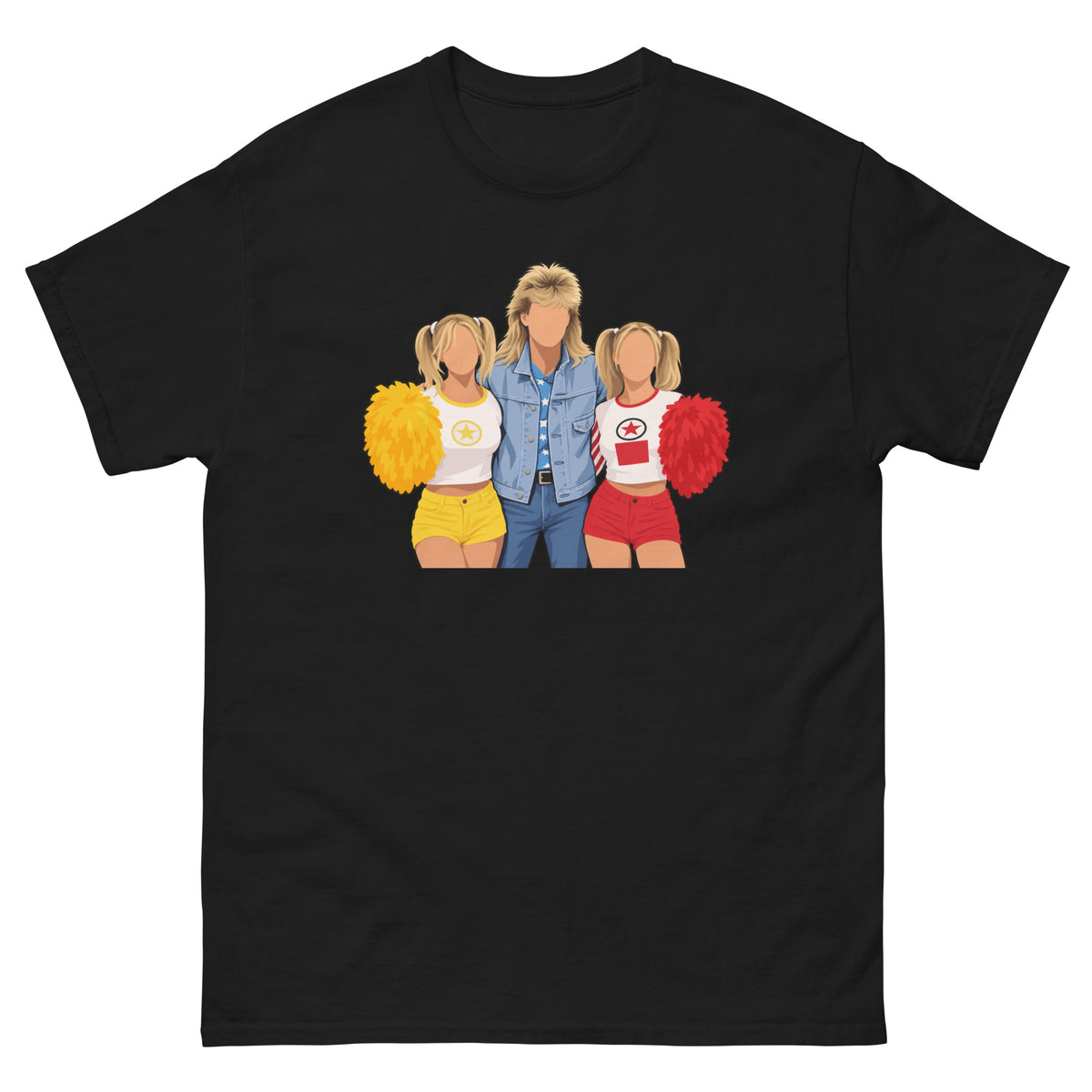 Black YOU KNOW WHO #003 faceless trio graphic T-shirt, front mock-up