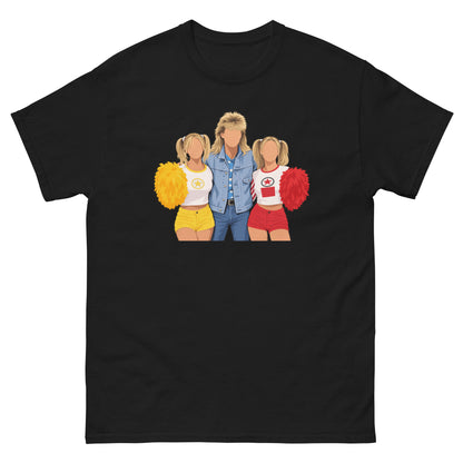 Black YOU KNOW WHO #003 faceless trio graphic T-shirt, front mock-up