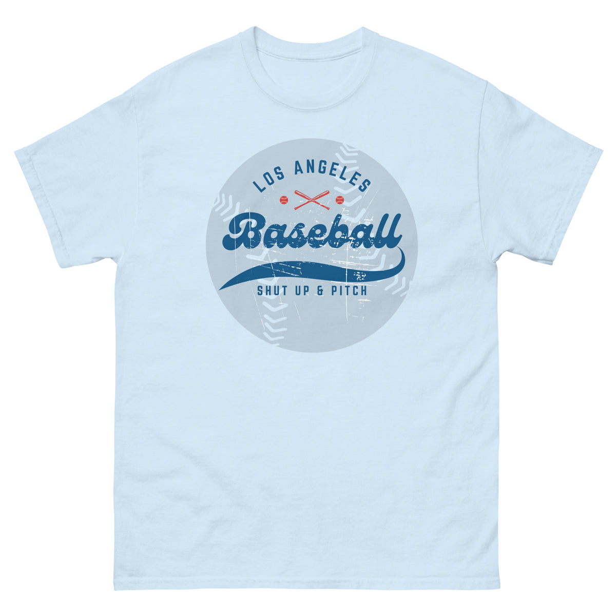 Light Blue Vintage Style Baseball T-Shirt, front view