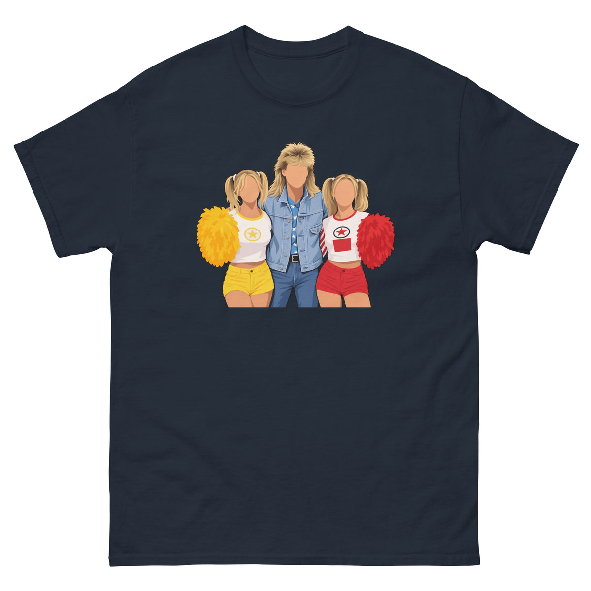 Navy YOU KNOW WHO #003 faceless trio graphic T-shirt, front mock-up